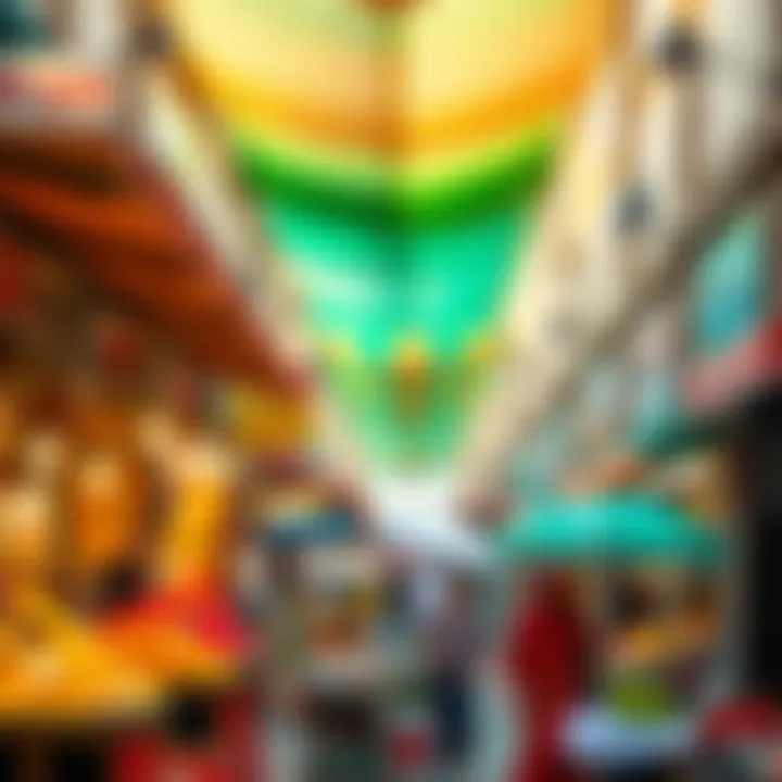 A bustling market scene in Dubai with vibrant colors