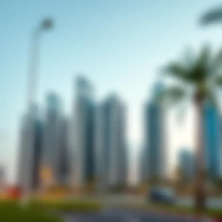 Modern skyscrapers along Al Sufouh Road representing real estate developments