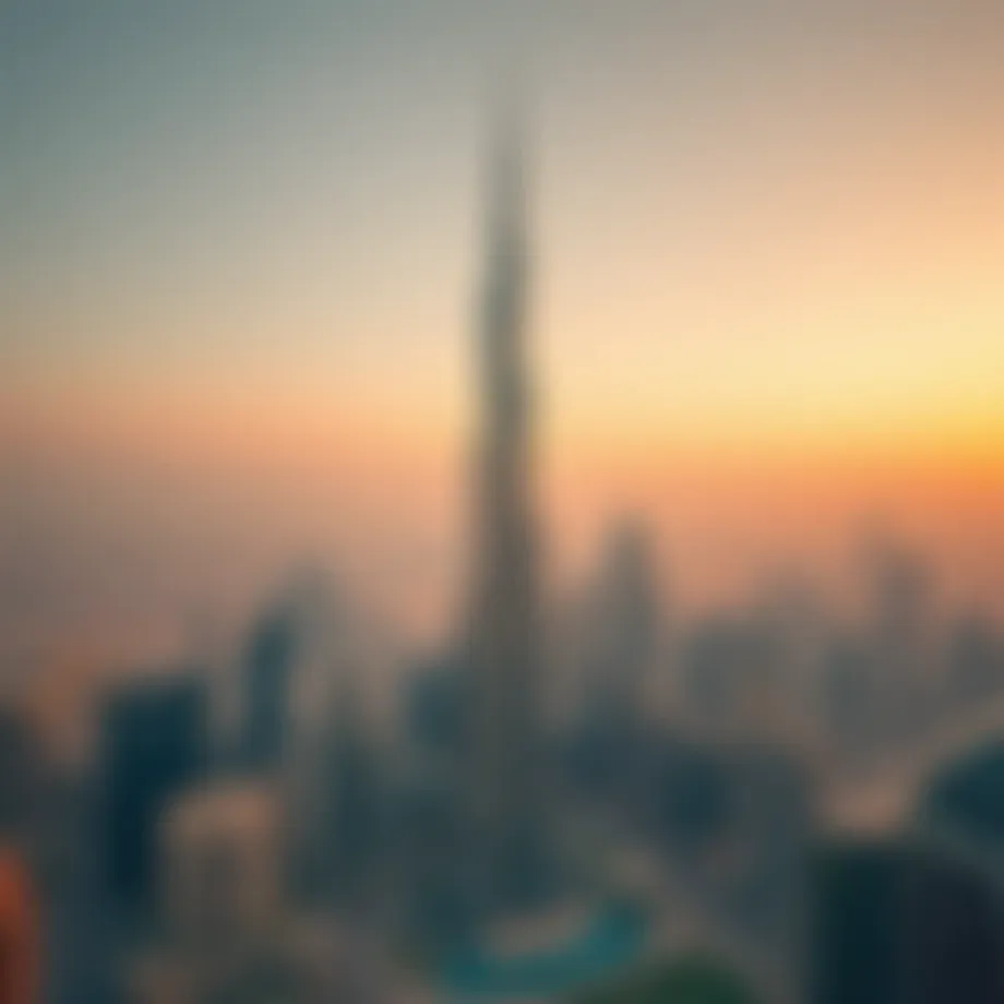 Aerial view of Burj Khalifa showcasing its towering height against the Dubai skyline
