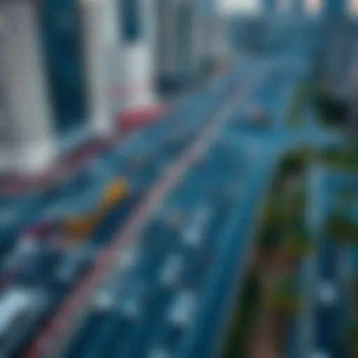 Aerial view of Business Bay traffic during peak hours