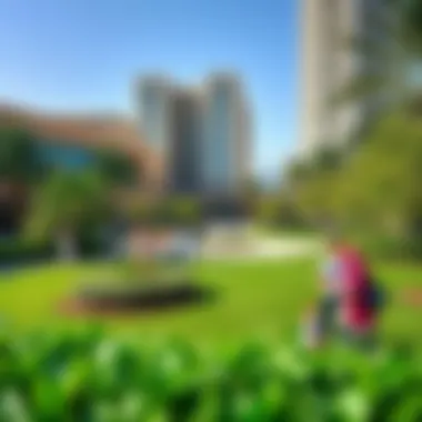 Visitors enjoying the lush green spaces within Central Park Plaza