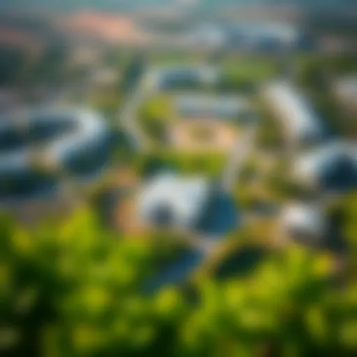 Lush Landscapes of Damac Hills 2 Aerial view showcasing the lush landscapes and residential units in Damac Hills 2