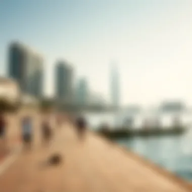 People enjoying leisure activities by the waterfront on Deira Island