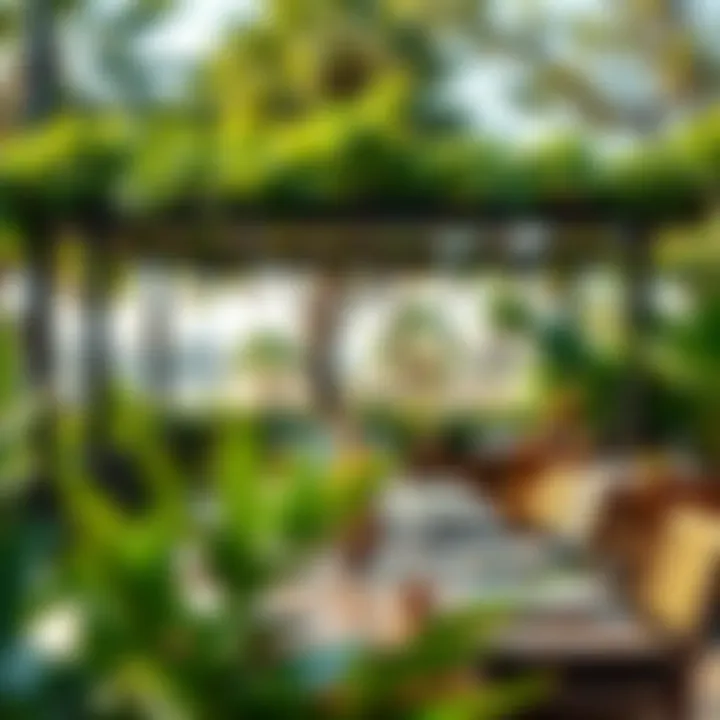 Outdoor Dining Amidst Nature Vibrant outdoor dining area with lush greenery