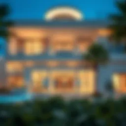Luxurious beach villa facade showcasing modern architecture