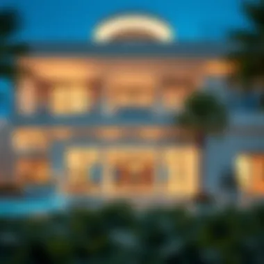 Luxurious beach villa facade showcasing modern architecture