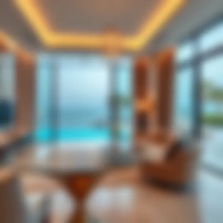 Interior design of a high-end beach villa with elegant furnishings