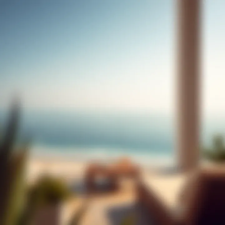 Panoramic view of the beach from a luxurious villa terrace