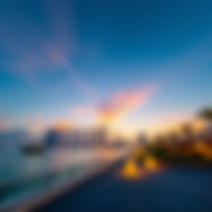A stunning view of Dubai's coastline at sunset