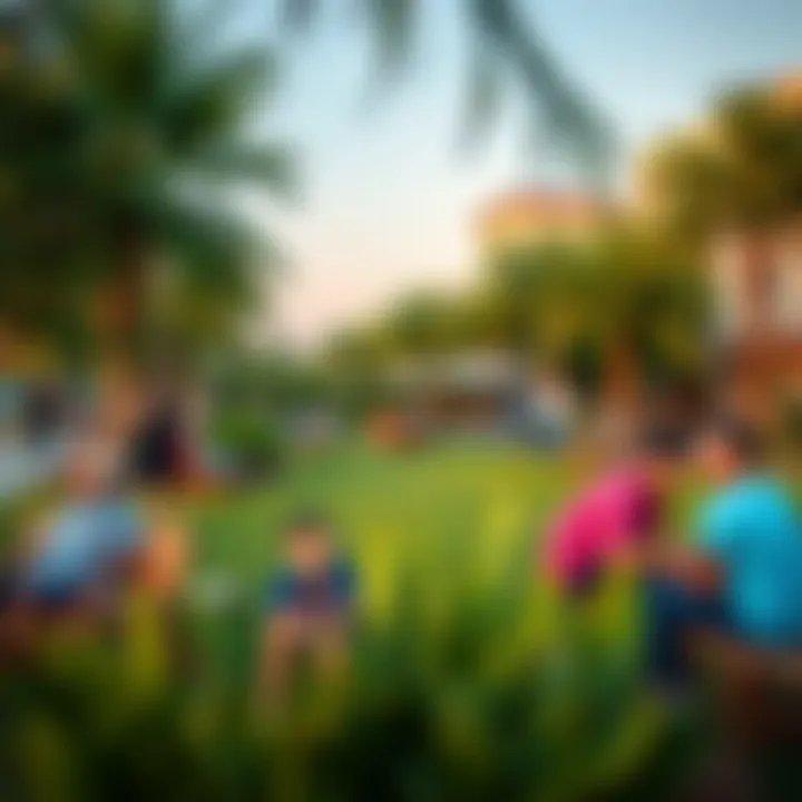 Residents enjoying communal green spaces in Dubai's eco-friendly community