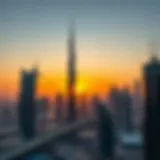 The Burj Khalifa towering against a sunset