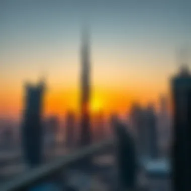 The Burj Khalifa towering against a sunset