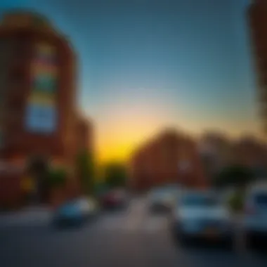 Urban Development at Sunset on Khalifa Bin Zayed Street Scenic view of Khalifa Bin Zayed Street at sunset highlighting urban development