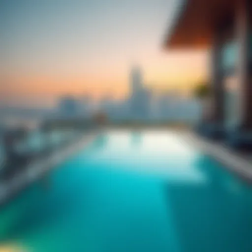 Private Pool with Dubai Skyline View Luxurious private pool with a stunning view overlooking the Dubai skyline