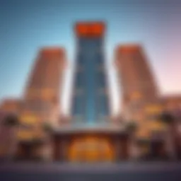 The stunning facade of Sharjah Gate Tower showcasing its modern architecture