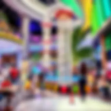 Vibrant entertainment section filled with visitors enjoying activities