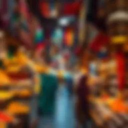 A bustling market scene at the Old Souk, showcasing vibrant textiles and spices