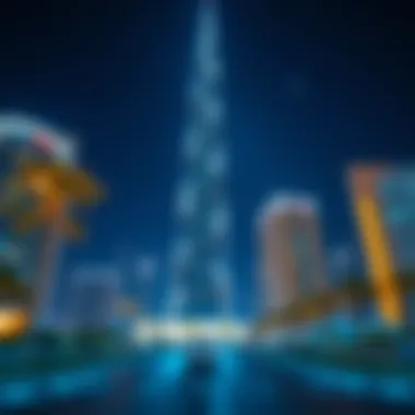 Night view of XL Tower illuminated, symbolizing the vibrancy of Dubai's real estate