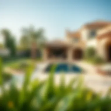Beautifully Landscaped Outdoor Oasis A serene outdoor space featuring a beautifully landscaped garden and pool