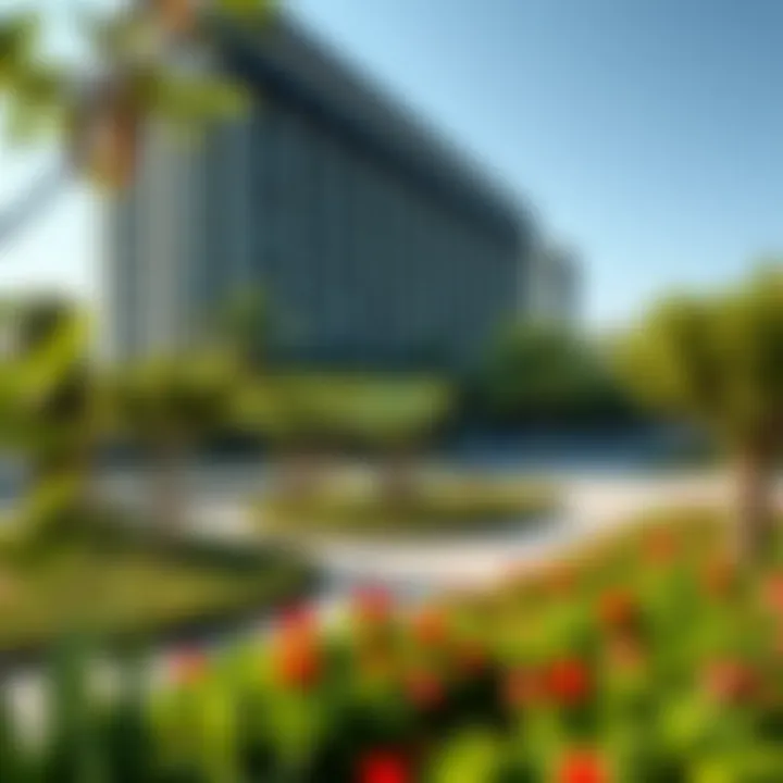 Landscaped exterior view emphasizing green spaces around Mirdif 35