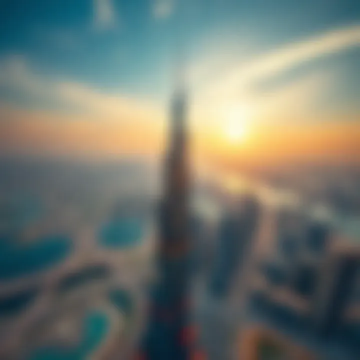 Aerial view of Lake City Tower in the context of Dubai's skyline