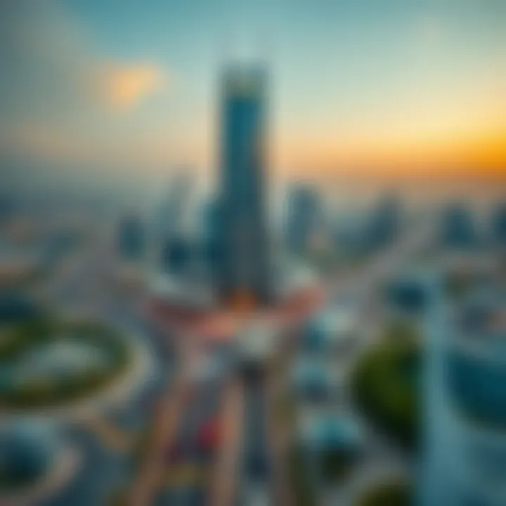 Aerial view of Latifa Tower showcasing its strategic position on Sheikh Zayed Road