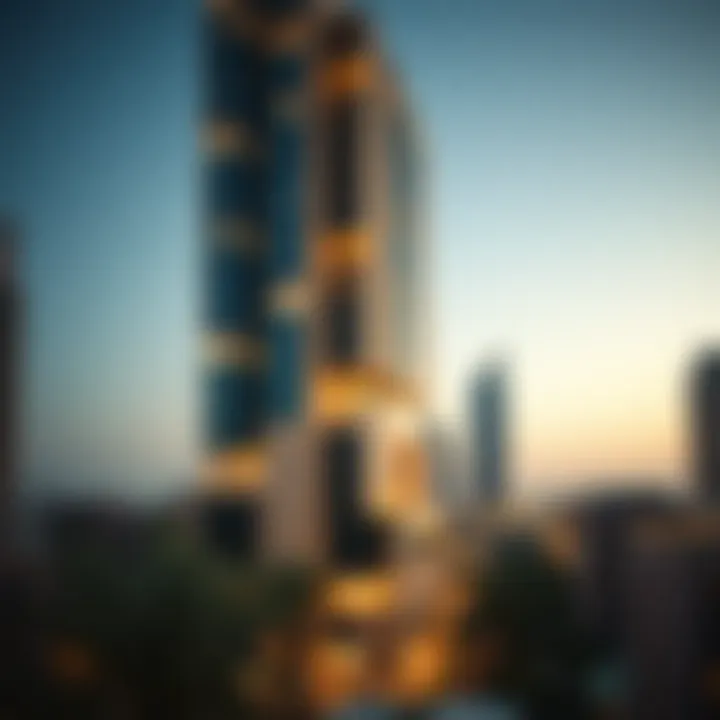 Close-up of Latifa Tower's architectural features highlighting modern design elements
