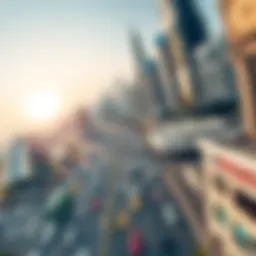 Aerial view of Sheikh Zayed Road showcasing its bustling traffic and skyscrapers.