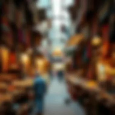Vibrant Atmosphere of Traditional Souks Traditional market showcasing vibrant textiles and spices