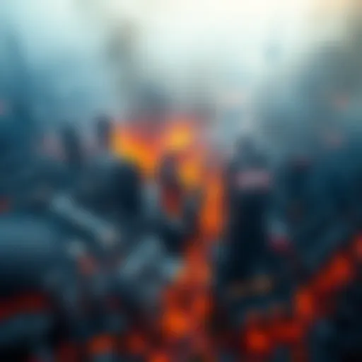 Aerial view of a city engulfed in flames