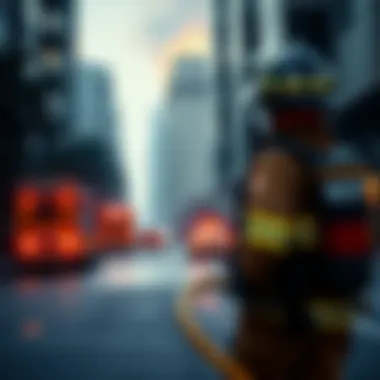 Firefighters Responding to an Emergency Firefighters responding to an urban fire emergency