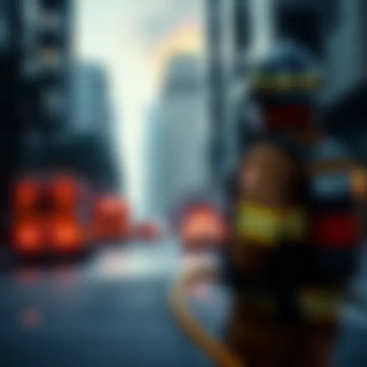 Firefighters Responding to an Emergency Firefighters responding to an urban fire emergency