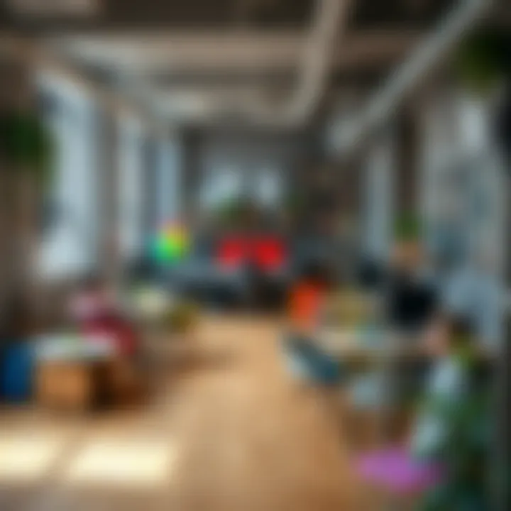 A vibrant co-working studio environment fostering collaboration among creatives