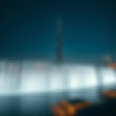 A panoramic view of the Burj Khalifa water show from a distance