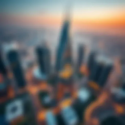 Aerial Perspective of Trade Center 1 Aerial view of Trade Center 1 showcasing its unique architectural design