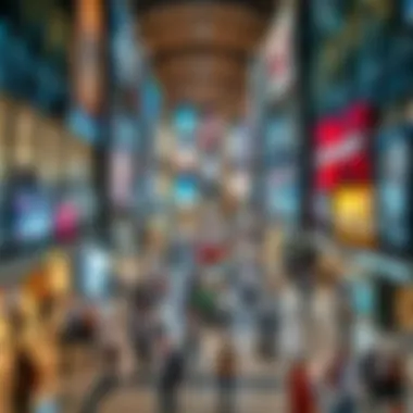 Commercial Hub: The Lobby of Trade Center 1 The bustling lobby of Trade Center 1 filled with vibrant commercial activity