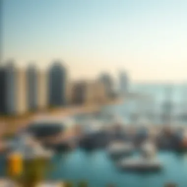 A panoramic view of Marina Dubai showcasing residential buildings and waterfront