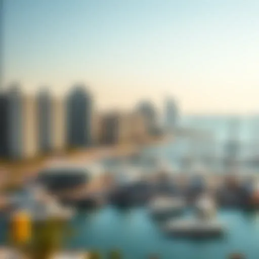 A panoramic view of Marina Dubai showcasing residential buildings and waterfront