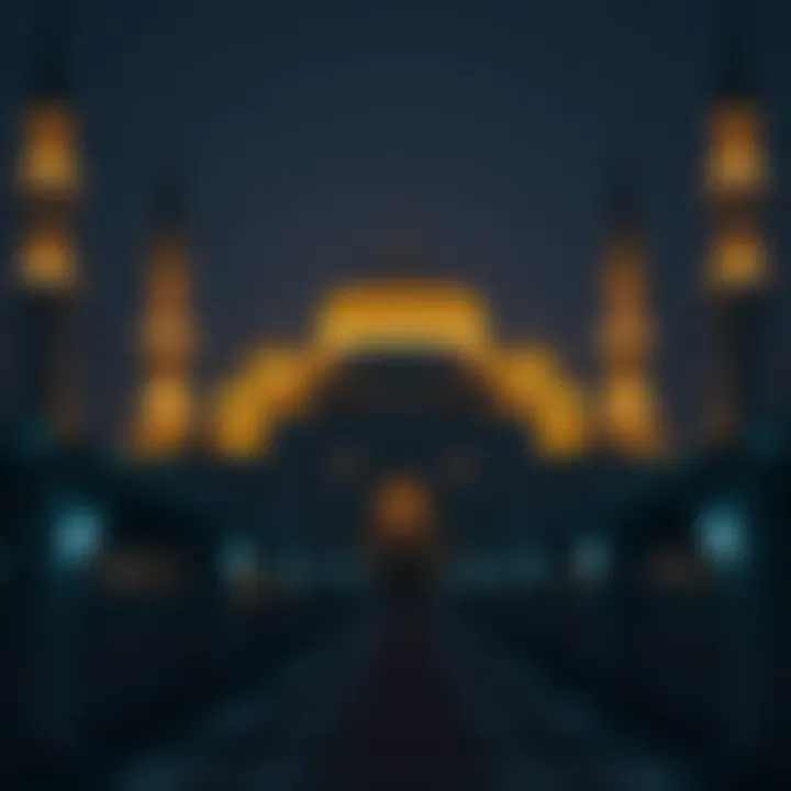 Mosque Celebrations During Ramadan A mosque beautifully lit up during the holy month