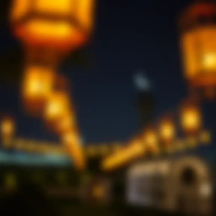 Symbolic Lanterns Illuminating Ramadan Nights A tranquil evening scene during Ramadan with lanterns