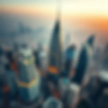 The Bin Suloom Building in the Dubai Skyline Aerial view of the Bin Suloom Building integrated within the Dubai skyline