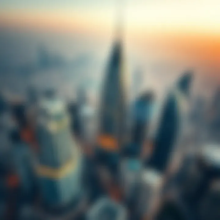 The Bin Suloom Building in the Dubai Skyline Aerial view of the Bin Suloom Building integrated within the Dubai skyline